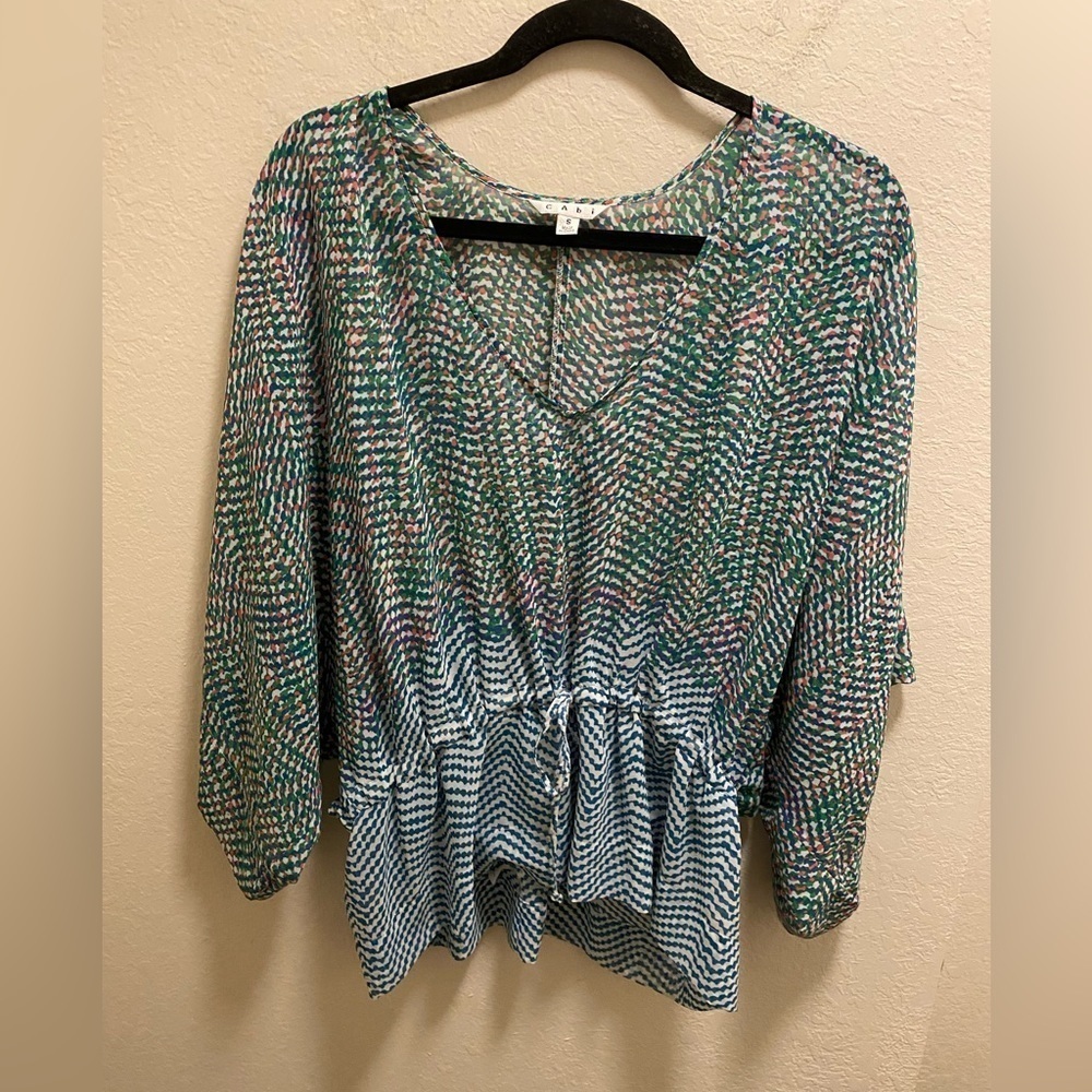 CAbi Arts Kimono Style Multicolored Semi-Sheer Blouse